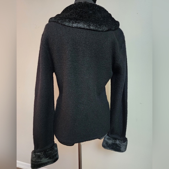 Squan Valley 100% Wool Cardigan Jacket | Faux Fur Trim | Women’s Medium - Picture 4 of 4